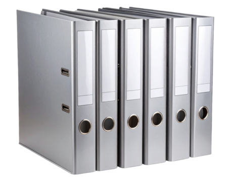  Set of Silver Metallic Office Folders with Glossy Finish Isolated on Transparent Background PNG