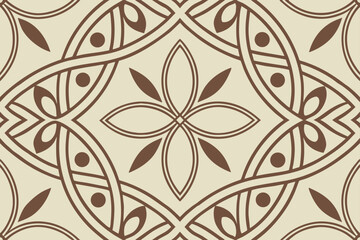 Brown arabesque pattern on cream background mosaic
