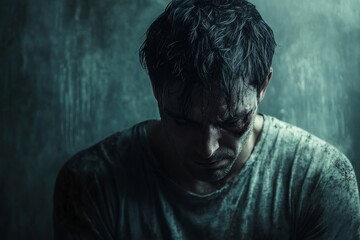 Man experiencing the tortures of addiction and drug withdrawal, conceptualized through emotional and intense imagery, Generative AI