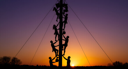 Voladores de Papantla ritual at sunset: An ancient tradition of spiritual connection