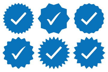 Blue Verified badge icon set. Set of check mark icons. Blue tick social media. Blue check mark icon. Social media account verification icons. eps 10