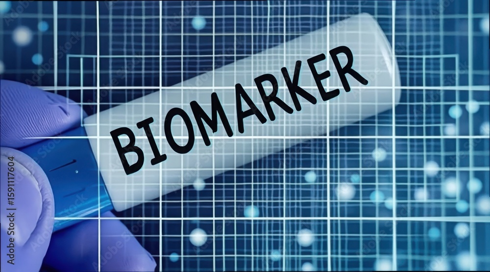 Poster close-up of biomarker sample under microscope with grid overlay