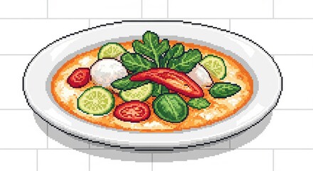 Pixel Art Gazpacho: A Refreshing Cold Soup with Cucumber and Tomato