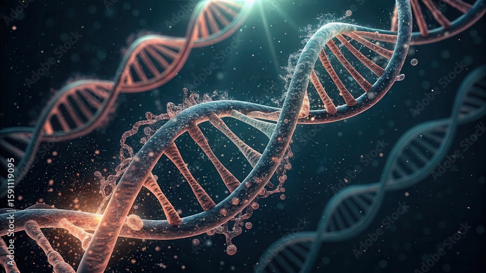 Poster intricate visualization of dna strands with biomarkers in low resolution