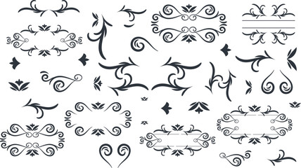 Swirl ornament stroke. Ornamental curls, swirls divider and filigree ornaments vector illustration set