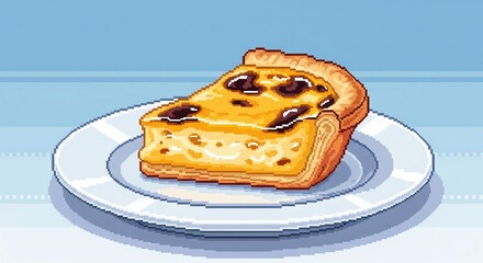 Pixel Art Slice of Pastel de Nata on a Plate