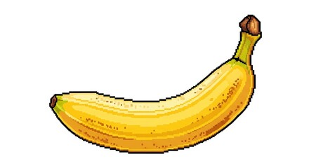 Pixelated Banana: Retro Game Style Fruit Illustration on White Background