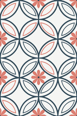 Fototapeta premium Geometric floral pattern with coral and navy geometric pattern