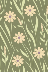 Obraz premium Pale yellow daisies and green grass flowers