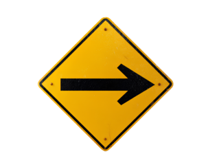Yellow Diamond Traffic Sign with Bold Black Right Arrow, Front View, Isolated on Transparent Background PNG