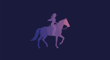 Obraz premium Minimalist Cowgirl Riding Horse Illustration