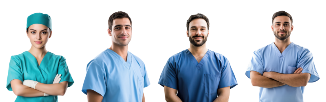 Four doctors isolated on transparent background - Powered by Adobe