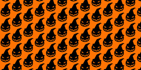 Halloween banner, poster Seamless Pattern background.Template vector Illustration for text. Halloween characters, cartoon ghost, pumpkin, bats. Print for fabric texture,background of Seamless Pattern