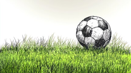 Sketch of soccer ball resting on a field of grass
