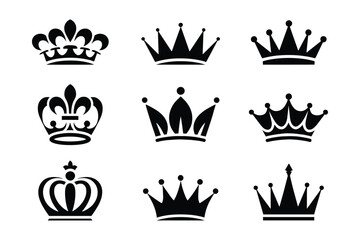 Crown Silhouette Vector Collection with 6 Designs Vector Illustration