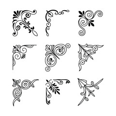 Elegant Floral Corner Vector Design Decorative Flourish Elements for Frames Vector Illustration