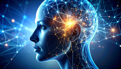 Brain and Network Connection: A mesmerizing display of the human brain interlinked with a vibrant network of neural pathways.