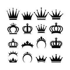 Royal Crown Silhouette Vector Set on White Background Vector Illustration