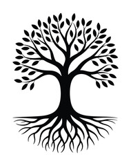 Tree of Life Silhouette with Roots Black Tree Vector for Nature and Family Themes Vector Illustration