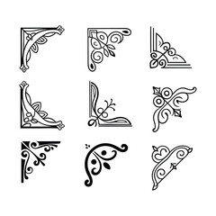 Vintage Corner Flourish Vector Icon Pack Floral Border Elements for Decoration Vector Illustration