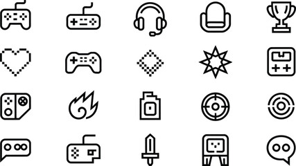 Fototapeta premium Collection of gaming icons in a clean outline silhouette style