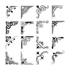 Vintage Corner Ornament Vector Set Floral Decorative Frame Corner Elements Vector Illustration