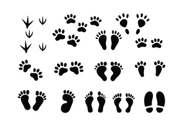 Fototapeta premium Footprint Icon Bundle Human and Animal Footprint Silhouette Set in Vector Vector Illustration