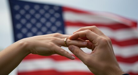 American Dream Wedding: Close-up of Exchange of Vows Before the Flag