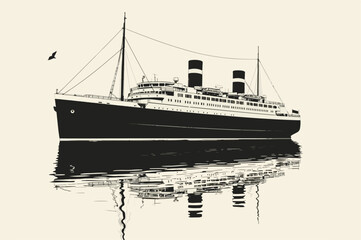 Fototapeta premium Ship Silhouette, Black Ship Art, Nautical Wall Art, Minimalist Ship, Bold Silhouette, Clean Line Art, Modern Nautical Decor, Ocean Vessel Print, Maritime Poster, Sailboat Silhouette, Simple Ship Drawi