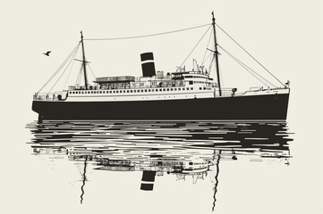 Obraz premium Ship Silhouette, Black Ship Art, Nautical Wall Art, Minimalist Ship, Bold Silhouette, Clean Line Art, Modern Nautical Decor, Ocean Vessel Print, Maritime Poster, Sailboat Silhouette, Simple Ship Drawi