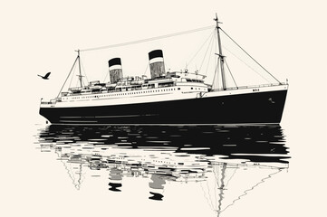Fototapeta premium Ship Silhouette, Black Ship Art, Nautical Wall Art, Minimalist Ship, Bold Silhouette, Clean Line Art, Modern Nautical Decor, Ocean Vessel Print, Maritime Poster, Sailboat Silhouette, Simple Ship Drawi