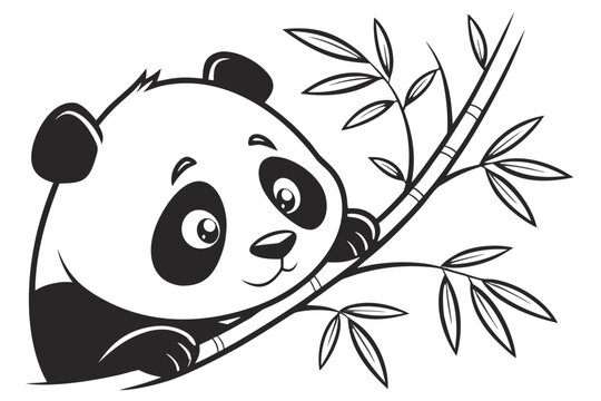 Cute panda bear holding onto a bamboo branch