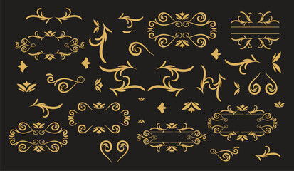 Swirl ornament stroke. Ornamental curls, swirls divider and filigree ornaments vector illustration set