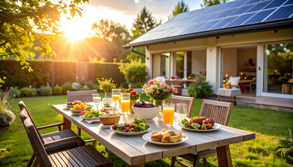 Sunset Dinner Party in a Lush Garden with Solar House
