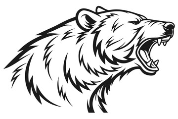 Aggressive bear head roaring, stylized tribal illustration