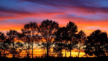 Fototapeta premium Silhouette trees against vibrant sunset
