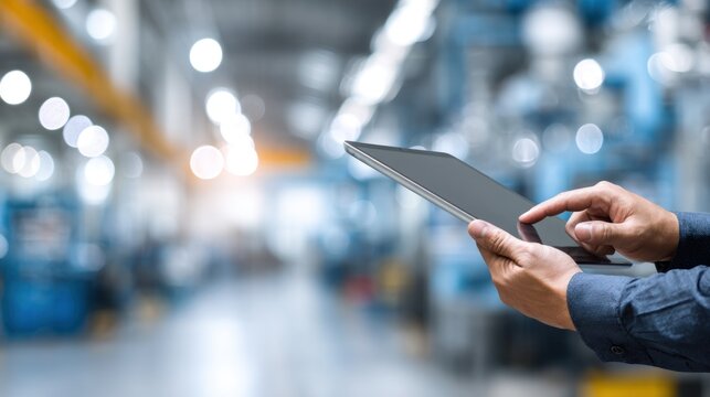 Businessperson holding tablet inside warehouse