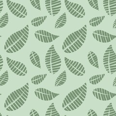 Minimal Green Botanical Seamless Pattern with Stylized Leaves