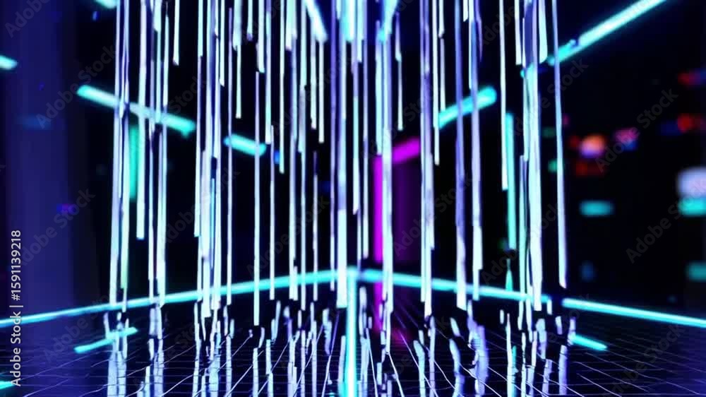 Poster digital rain of lights with an abstract perspective. a mesmerizing display of light, evoking a sense