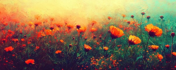 An expansive field adorned with blooming flowers.