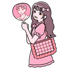 うちわと痛バを持つ推し活女子