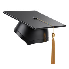 Black Graduation Cap with Gold Tassel Isolated on transparent Background