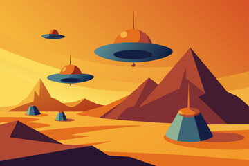 Floating Alpine Hats Casting Shadows onto an Orange Gradient