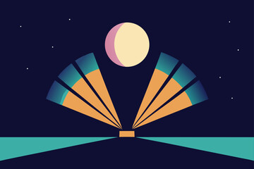 Glowing Fan Shapes Opening from a Moonlight Source