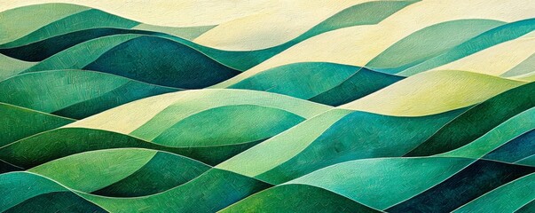 Abstract panorama with harmonious wavy green design.