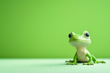 A miniature lizard displayed against a vivid green scenery.