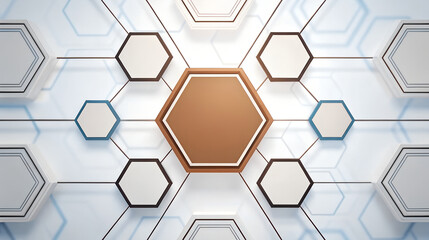 Abstract geometric network of interconnected hexagons with a central brown hexagon