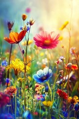 A picturesque meadow filled with vibrant wildflowers in full bloom. 