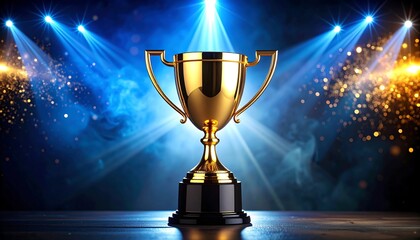 Golden trophy under stage lights (1)