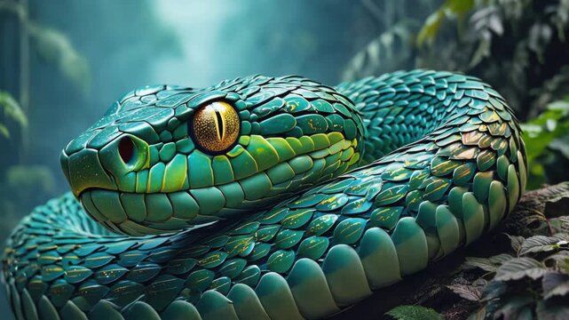Emerald Viper Close-Up in Jungle Shadows